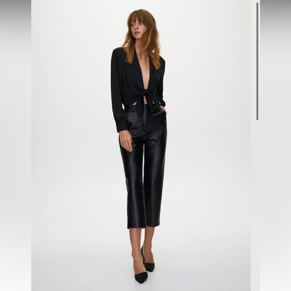 ARITZIA Babaton Ace XXS Silk Satin Tie Bodysuit Long Sleeve Top $100